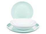 Servicio de mesa Luminarc Diwali, 6 niveles 25 cm / 6 bases 20 cm / 6 postres 19 cm - Ópalo, Turquesa y Blanco